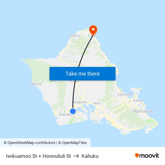 Iwikuamoo St + Honouliuli St to Kahuku map