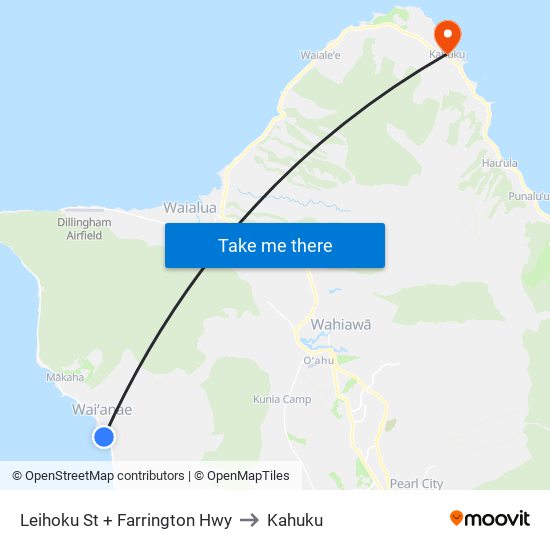 Leihoku St + Farrington Hwy to Kahuku map