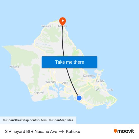 S Vineyard Bl + Nuuanu Ave to Kahuku map