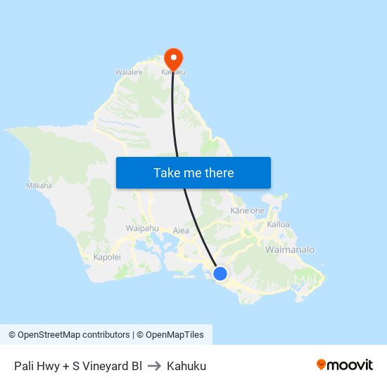 Pali Hwy + S Vineyard Bl to Kahuku map