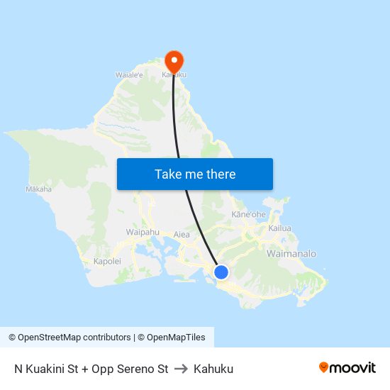 N Kuakini St + Opp Sereno St to Kahuku map