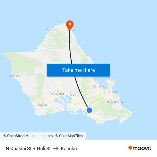 N Kuakini St + Huli St to Kahuku map