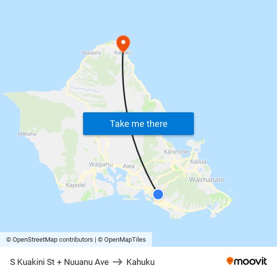 S Kuakini St + Nuuanu Ave to Kahuku map