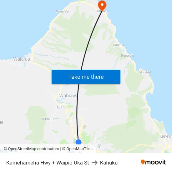 Kamehameha Hwy + Waipio Uka St to Kahuku map