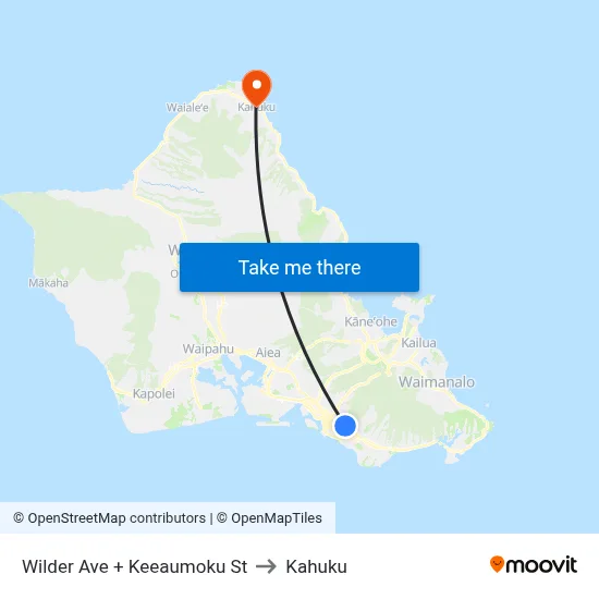 Wilder Ave + Keeaumoku St to Kahuku map