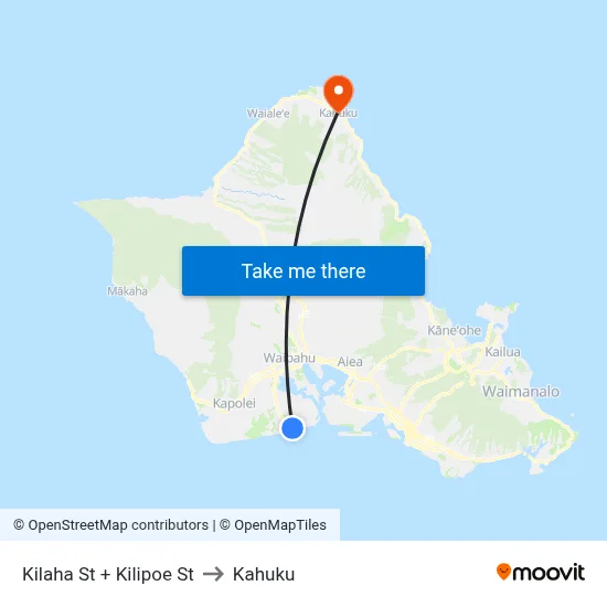 Kilaha St + Kilipoe St to Kahuku map