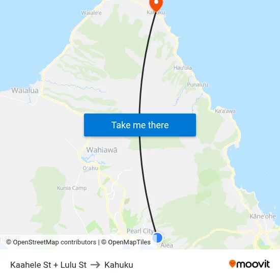 Kaahele St + Lulu St to Kahuku map
