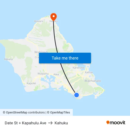 Date St + Kapahulu Ave to Kahuku map