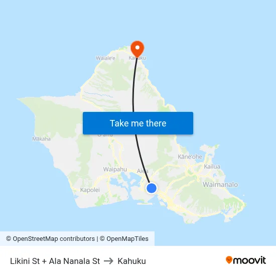 Likini St + Ala Nanala St to Kahuku map