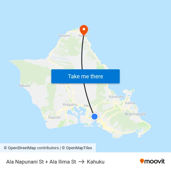 Ala Napunani St + Ala Ilima St to Kahuku map