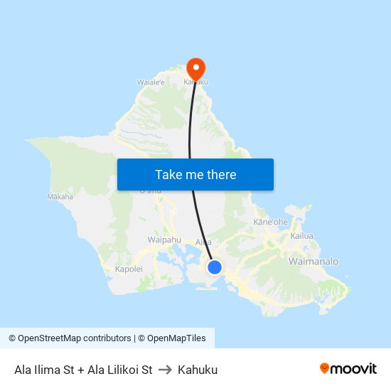 Ala Ilima St + Ala Lilikoi St to Kahuku map