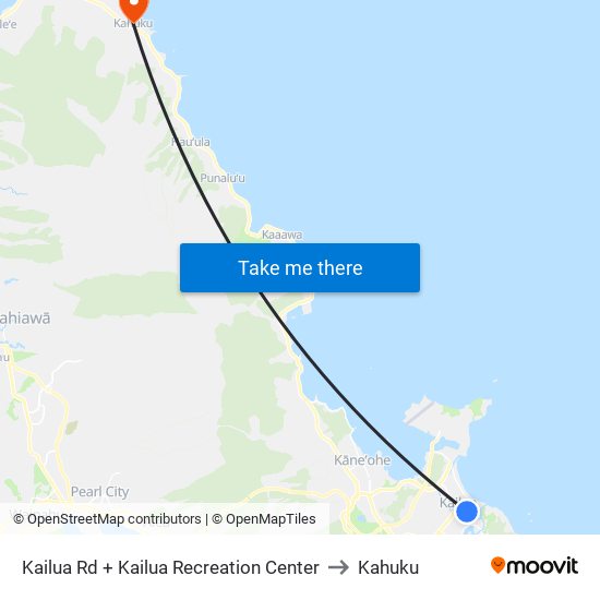 Kailua Rd + Kailua Recreation Center to Kahuku map