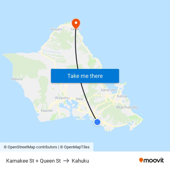 Kamakee St + Queen St to Kahuku map