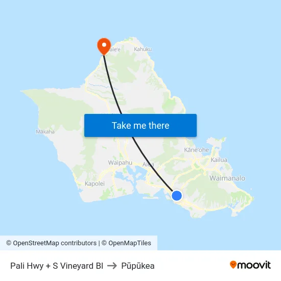 Pali Hwy + S Vineyard Bl to Pūpūkea map