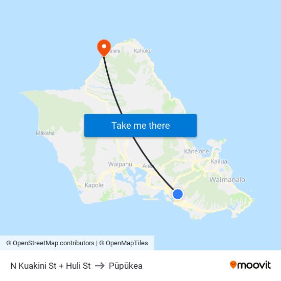 N Kuakini St + Huli St to Pūpūkea map