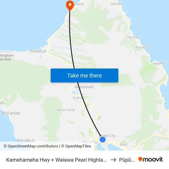 Kamehameha Hwy + Waiawa Pearl Highlands Station to Pūpūkea map