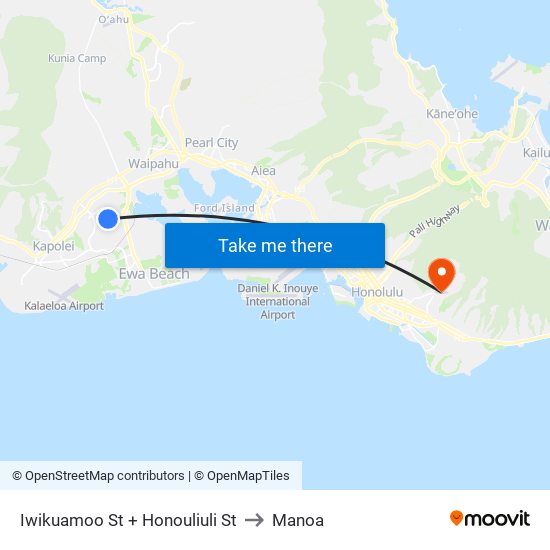 Iwikuamoo St + Honouliuli St to Manoa map