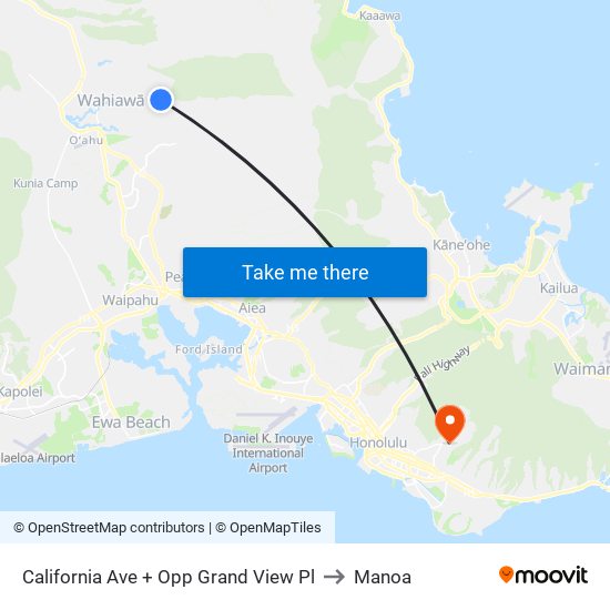 California Ave + Opp Grand View Pl to Manoa map