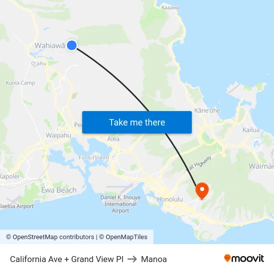 California Ave + Grand View Pl to Manoa map