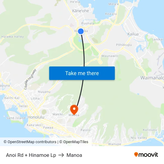 Anoi Rd + Hinamoe Lp to Manoa map