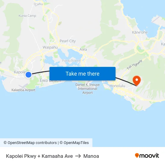 Kapolei Pkwy + Kamaaha Ave to Manoa map