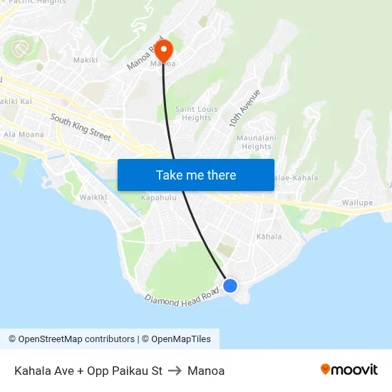 Kahala Ave + Opp Paikau St to Manoa map