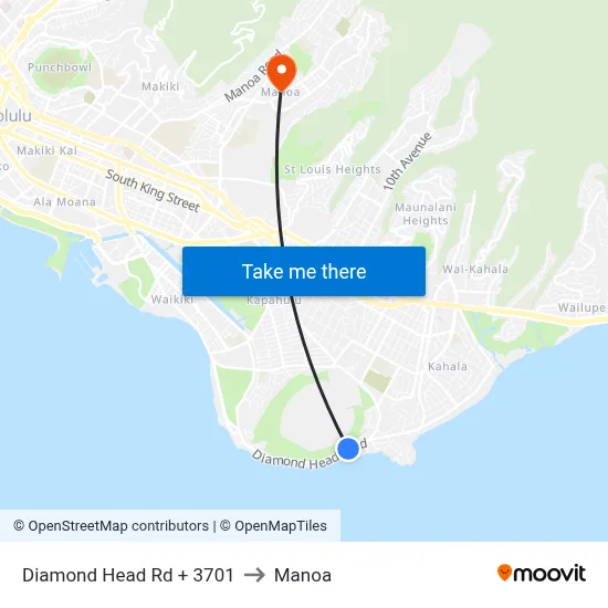 Diamond Head Rd + 3701 to Manoa map