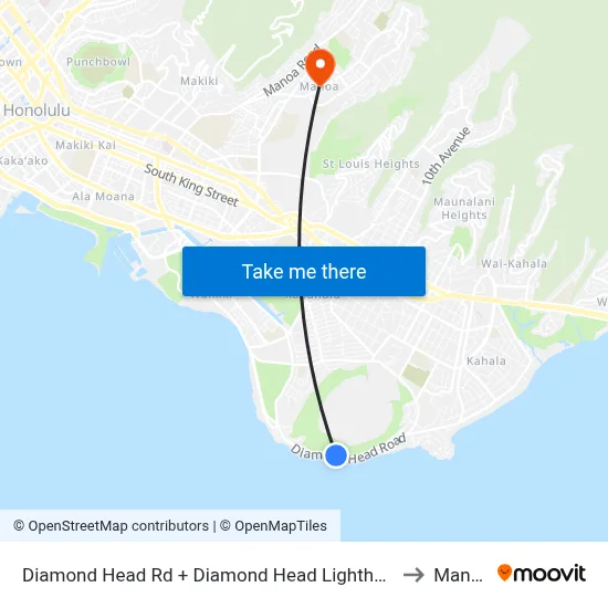Diamond Head Rd + Diamond Head Lighthouse to Manoa map