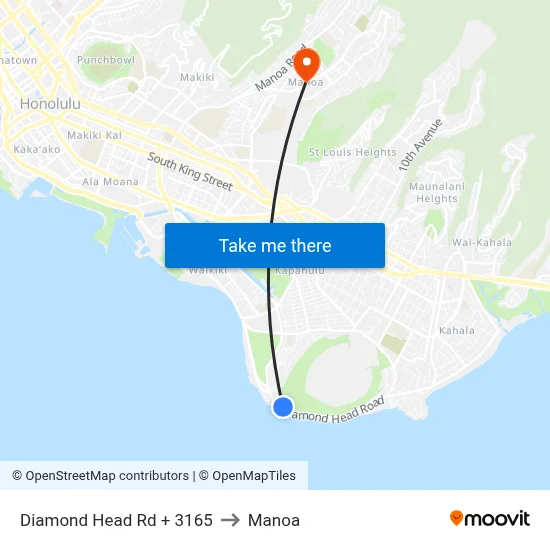 Diamond Head Rd + 3165 to Manoa map