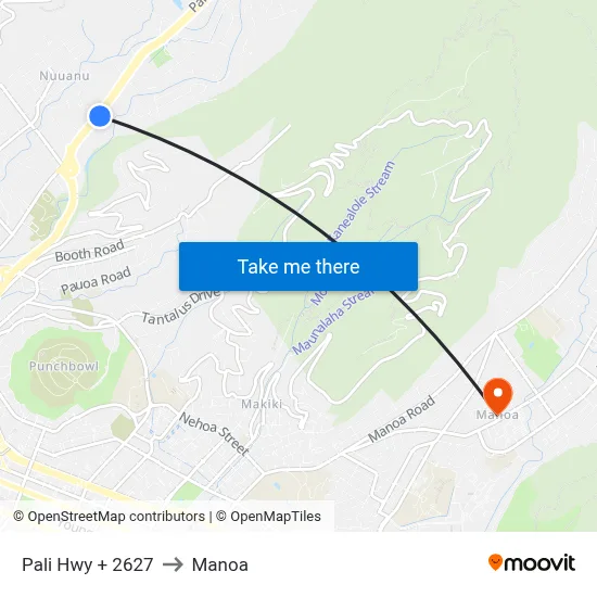 Pali Hwy + 2627 to Manoa map