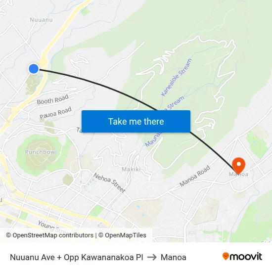 Nuuanu Ave + Opp Kawananakoa Pl to Manoa map