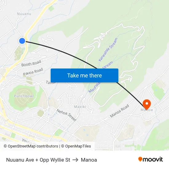Nuuanu Ave + Opp Wyllie St to Manoa map