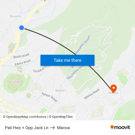 Pali Hwy + Opp Jack Ln to Manoa map
