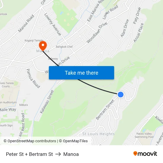 Peter St + Bertram St to Manoa map