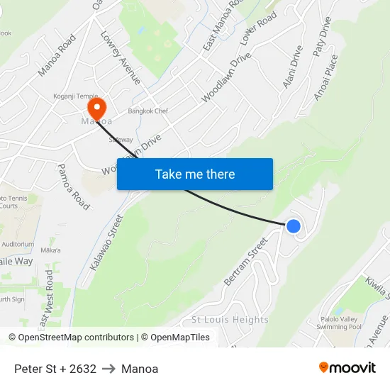 Peter St + 2632 to Manoa map