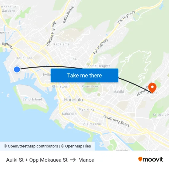 Auiki St + Opp Mokauea St to Manoa map