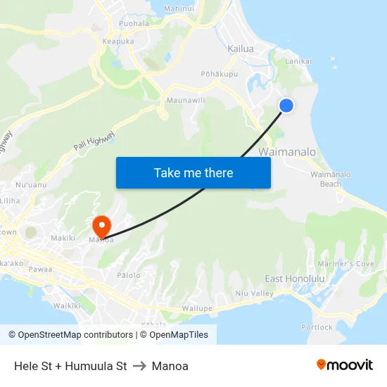 Hele St + Humuula St to Manoa map