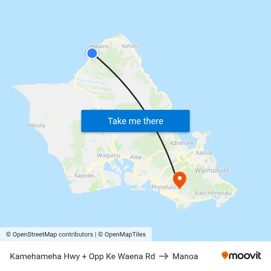 Kamehameha Hwy + Opp Ke Waena Rd to Manoa map