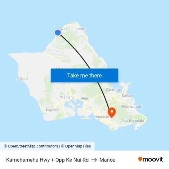 Kamehameha Hwy + Opp Ke Nui Rd to Manoa map