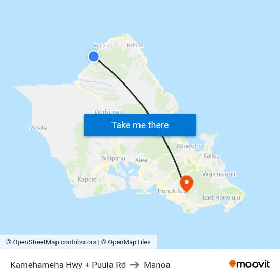 Kamehameha Hwy + Puula Rd to Manoa map