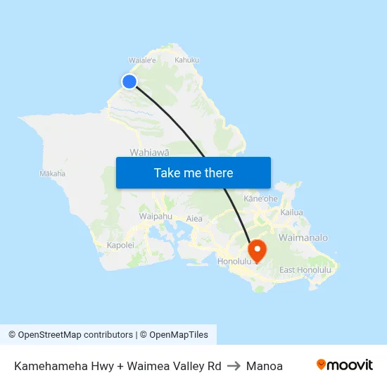 Kamehameha Hwy + Waimea Valley Rd to Manoa map