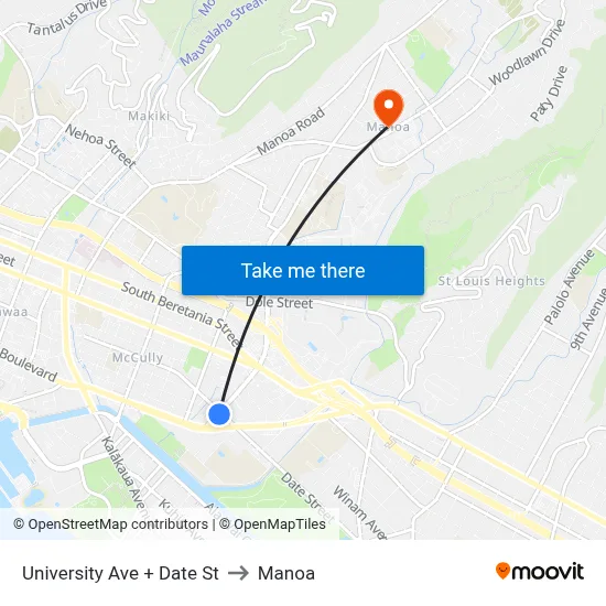 University Ave + Date St to Manoa map