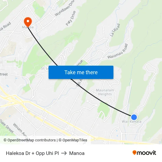 Halekoa Dr + Opp Uhi Pl to Manoa map