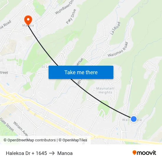 Halekoa Dr + 1645 to Manoa map