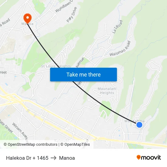 Halekoa Dr + 1465 to Manoa map