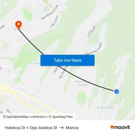 Halekoa Dr + Opp Alaeloa St to Manoa map
