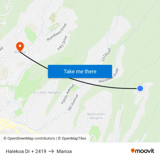 Halekoa Dr + 2419 to Manoa map