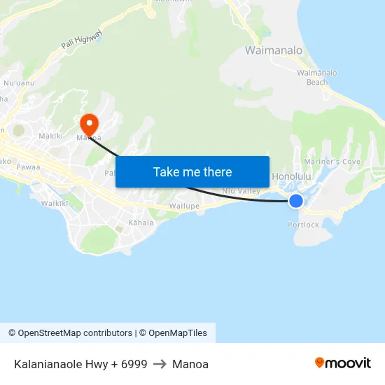 Kalanianaole Hwy + 6999 to Manoa map