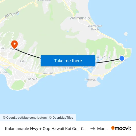 Kalanianaole Hwy + Opp Hawaii Kai Golf Course to Manoa map