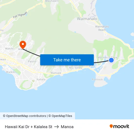 Hawaii Kai Dr + Kalalea St to Manoa map
